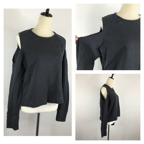 rag & bone Tops - RAG & BONE Dark Gray Long Sleeve Cut Out/Cold Shoulder Rolled Hem Shirt